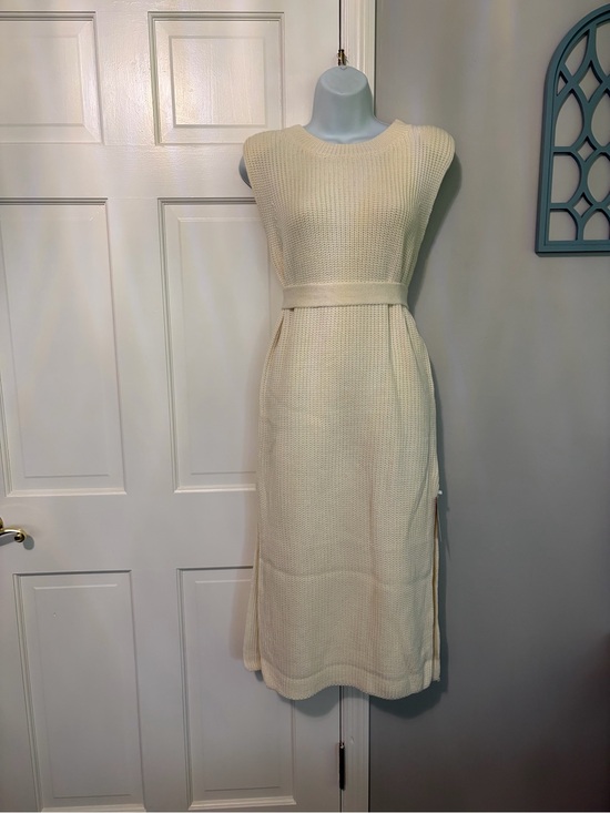 asskdan Dresses & Skirts - Cream Sleeveless Knit Belted Midi Dress